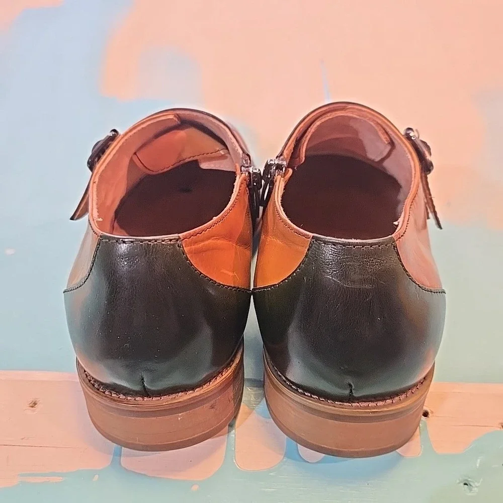 Steven Land Monk Strap Shoes Mens 7.5 Colorblock‎ Buckle Pointed Toe Brown Green